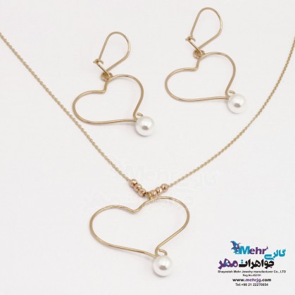 Half Set - Necklace and Earrings - Pearl  Badge Heart Design-MS0570